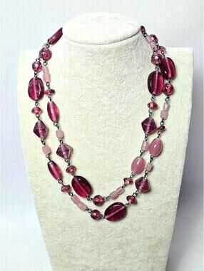 Double Strand Glass Bead Necklace Choker in Multi Pink Hues